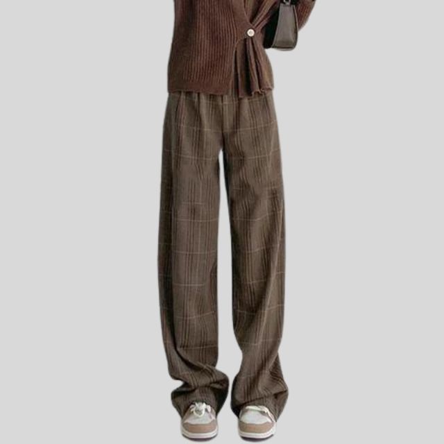 Damskie Casual Spodnie w Kratę o Luźnym Kroju | Styl i Komfort