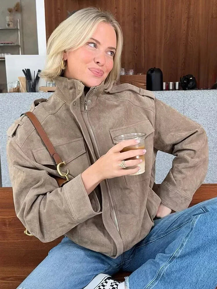 Daria||Damska Kurtka Bomber Zimowa | Stylowa Kurtka w Zamszowym Stylu na Każdy Dzień