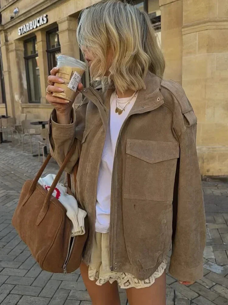 Daria||Damska Kurtka Bomber Zimowa | Stylowa Kurtka w Zamszowym Stylu na Każdy Dzień