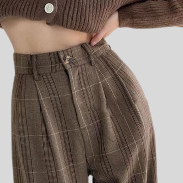 Damskie Casual Spodnie w Kratę o Luźnym Kroju | Styl i Komfort